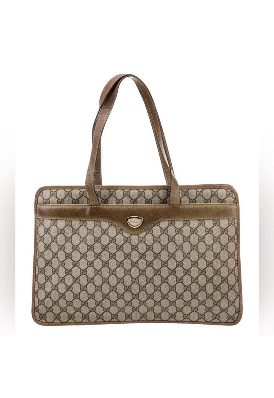 Vintage Gucci GG Supreme Canvas Tote Bag with Leather Trim
